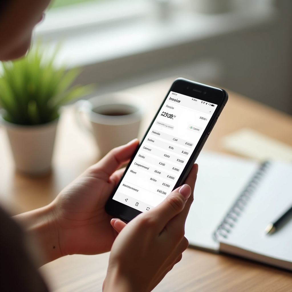 Person issuing an invoice from a smartphone using a free billing app
