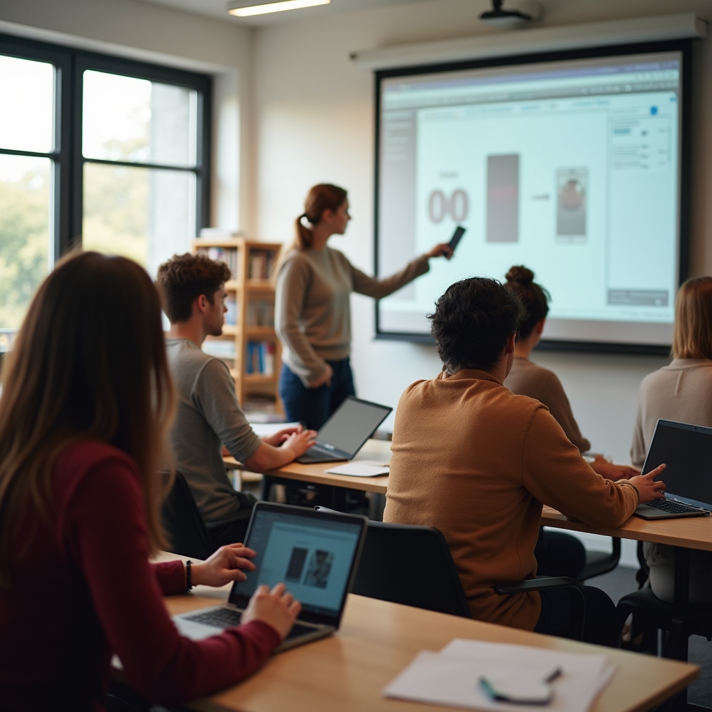 Workshop participants setting up digital tools on their phones and laptops